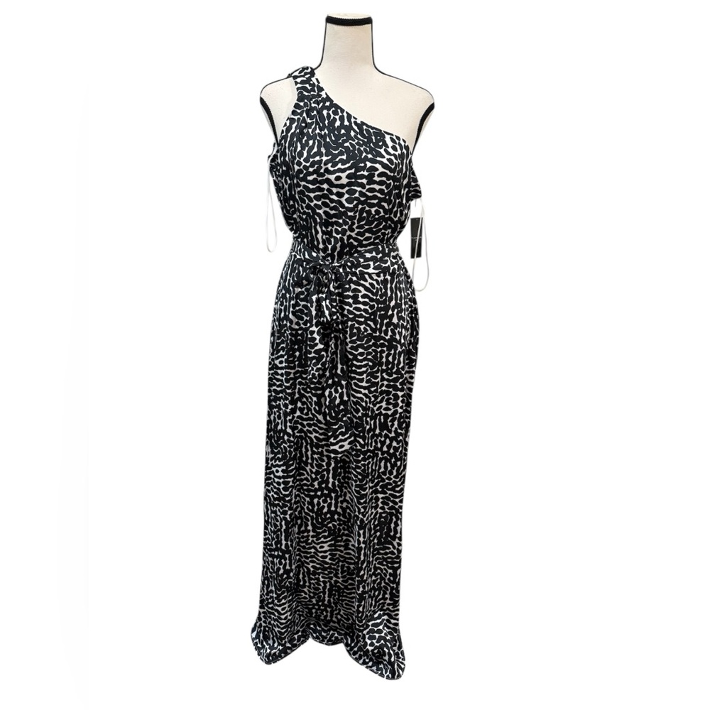 Tahari ASL | Black and White One-Shoulder Cocktail Gown